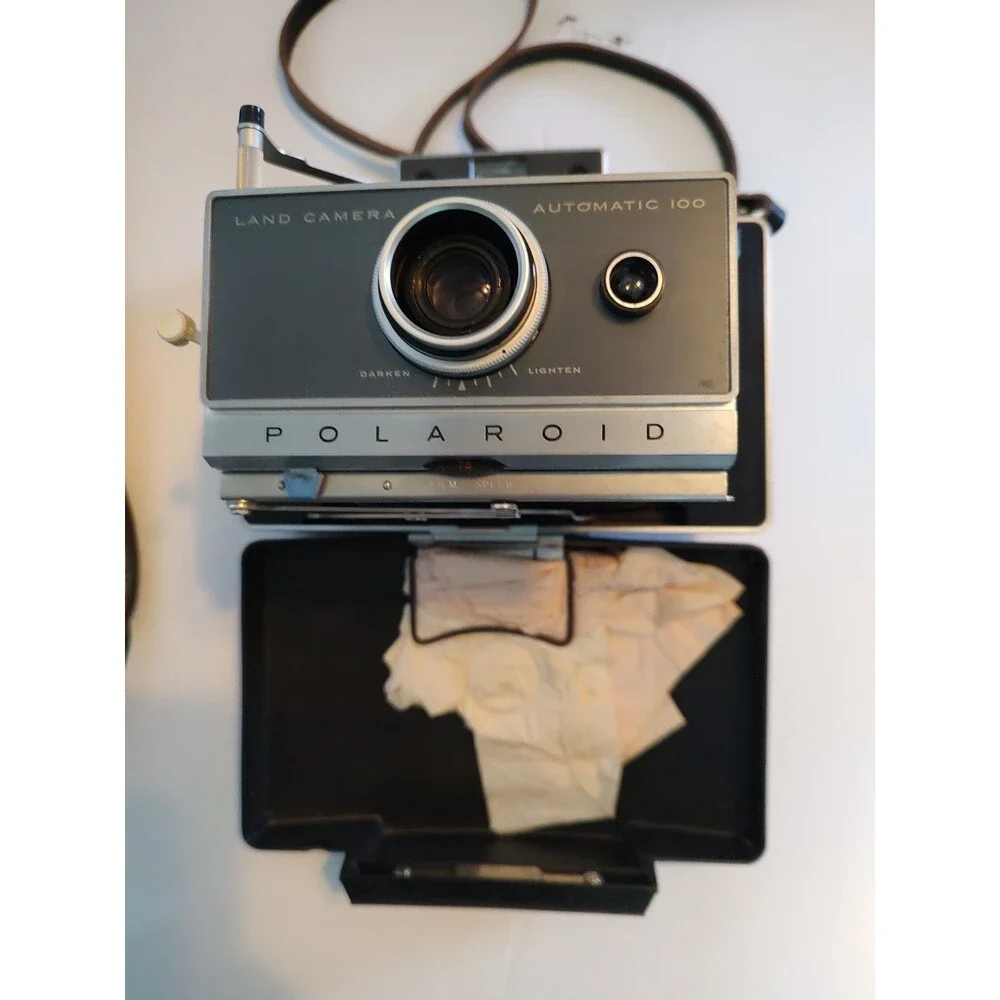 READ***Vtg Polaroid Automatic 100 Land Camera Bundle w/Manual/Filters/Flash/Case